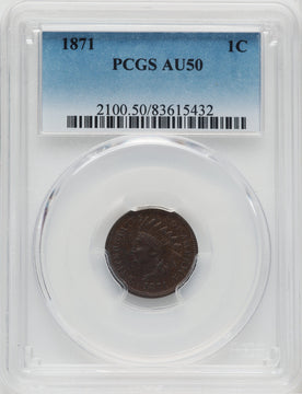 1871 1C BN Indian Cent PCGS AU50