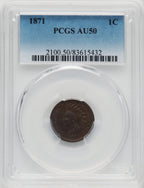 1871 1C BN Indian Cent PCGS AU50
