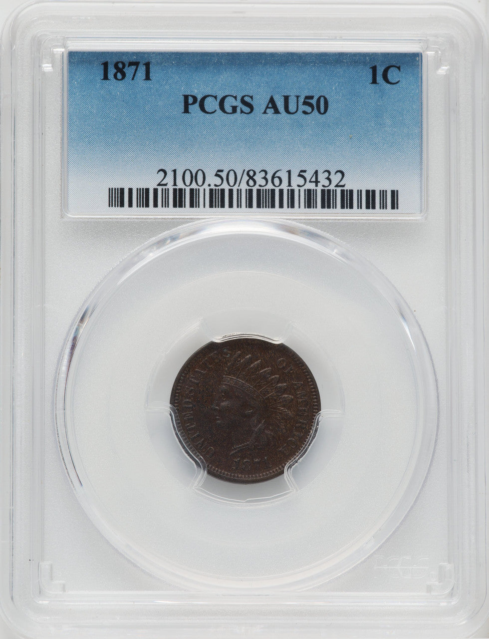 1871 1C BN Indian Cent PCGS AU50