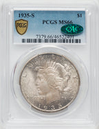 1935-S $1 CAC Peace Dollar PCGS MS66