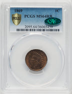 1869 1C RB CAC Indian Cent PCGS MS64