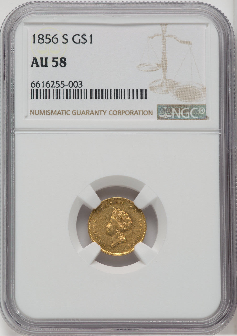 1856-S G$1 Type 2 Gold Dollar NGC AU58