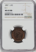 1857 1/2 C C-1 RB Half Cent NGC MS65