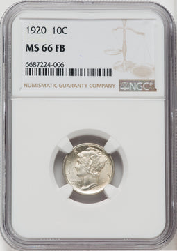 1920 10C FB Mercury Dime NGC MS66