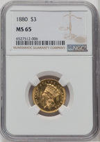 1880 $3 Three Dollar Gold Pieces NGC MS65