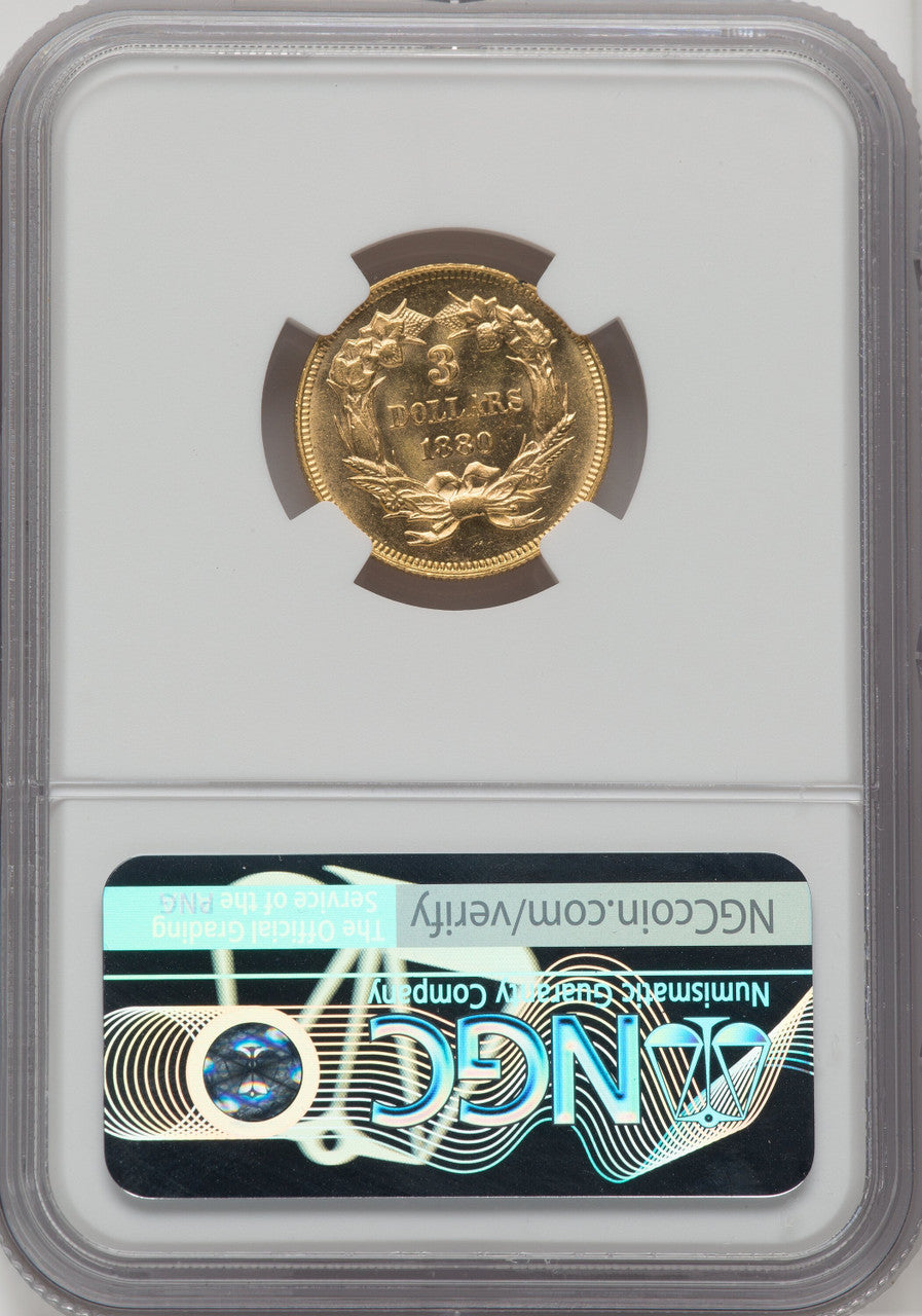 1880 $3 Three Dollar Gold Pieces NGC MS65