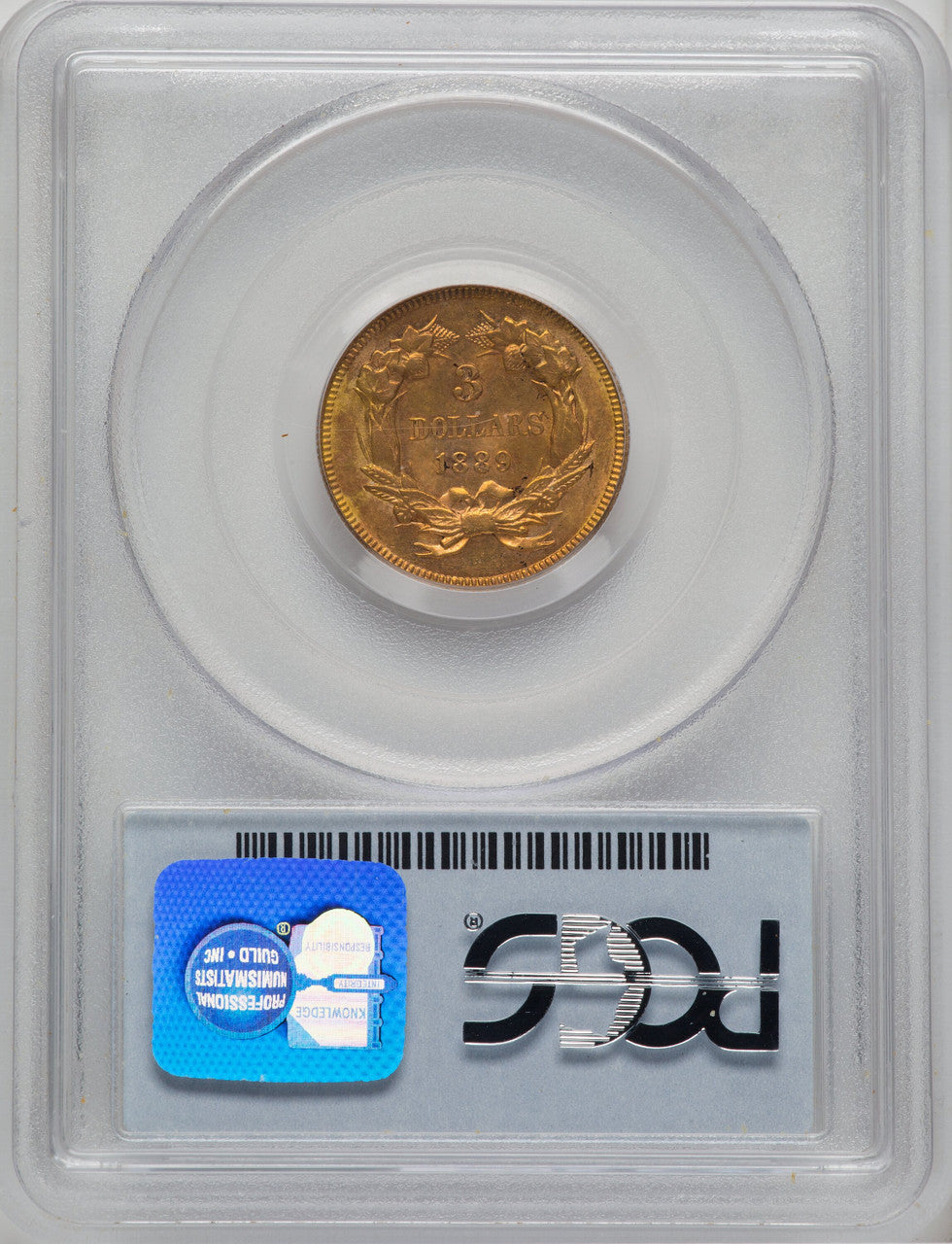 1889 $3 Three Dollar Gold Pieces PCGS MS62
