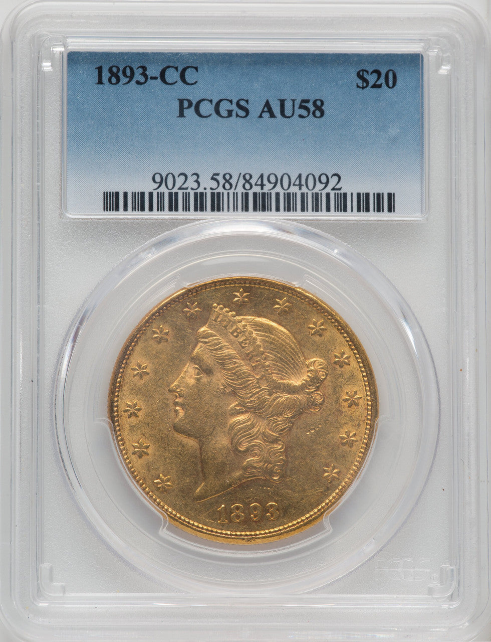 1893-CC $20 Liberty Double Eagle PCGS AU58