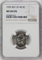 1939 5C Reverse of 1940 Jefferson Nickel NGC MS68