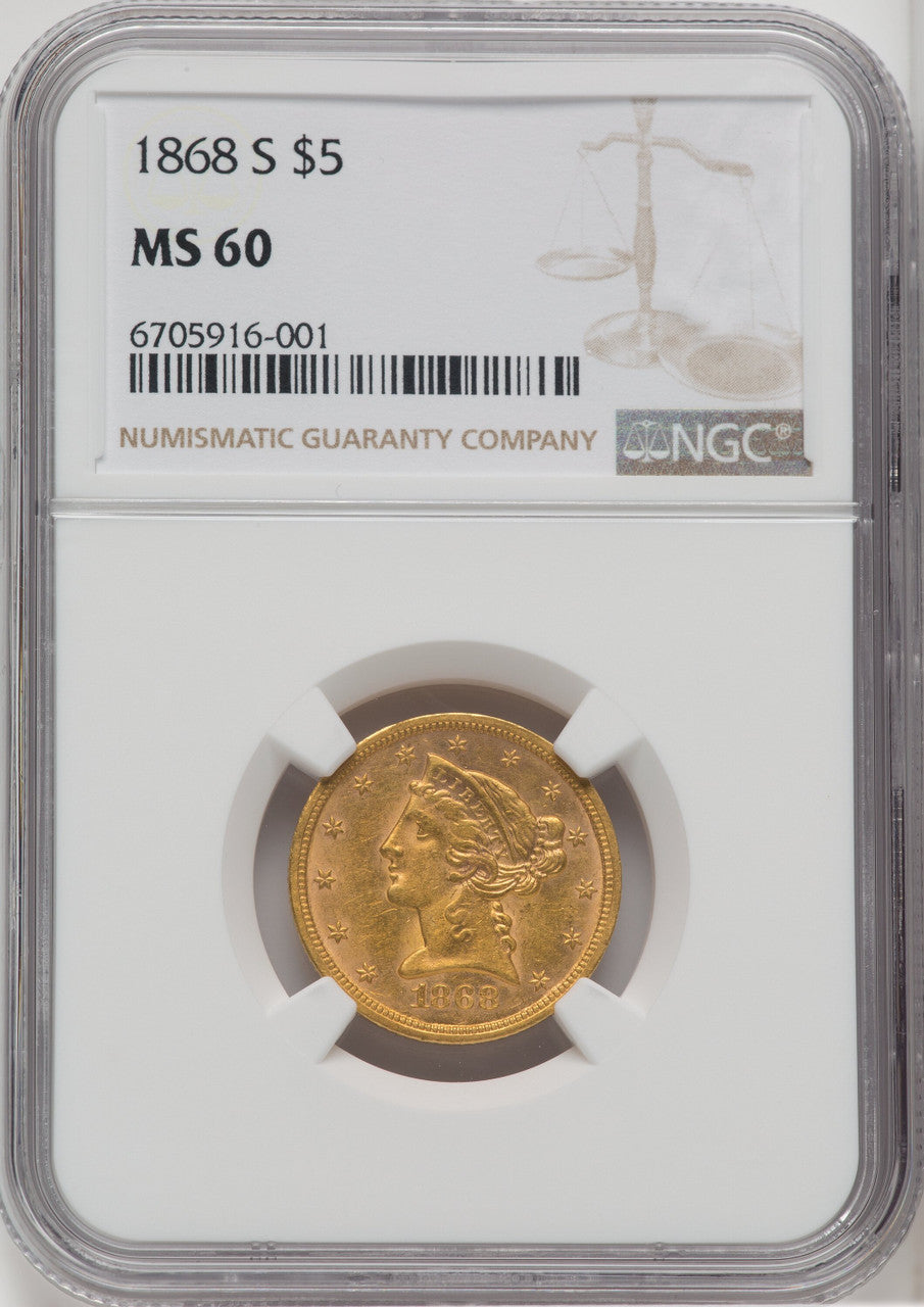 1868-S $5 Liberty Half Eagle NGC MS60