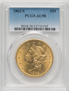 1862-S $20 Liberty Double Eagle PCGS AU58