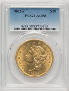 1862-S $20 Liberty Double Eagle PCGS AU58