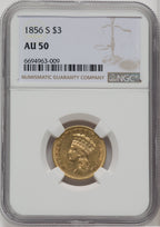 1856-S $3 Three Dollar Gold Pieces NGC AU50
