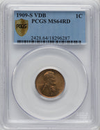 1909-S 1C VDB RD Lincoln Cent PCGS MS64