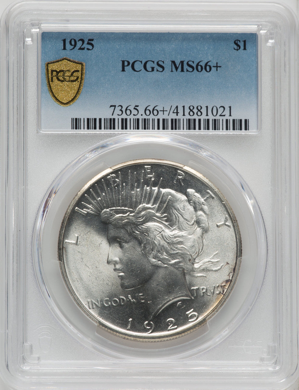 1925 $1 Peace Dollar PCGS MS66+