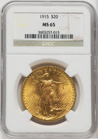1915 $20 Saint-Gaudens Double Eagle NGC MS65
