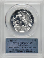 2018-W $25 Palladium First Strike Cleveland Shield PCGS PR70