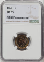 1860 1C Indian Cent NGC MS65
