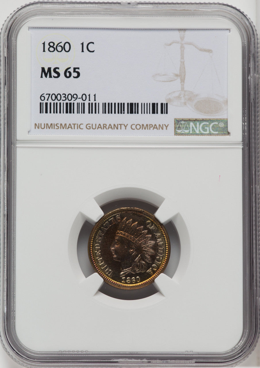 1860 1C Indian Cent NGC MS65