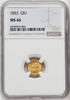 1853 G$1 Gold Dollar NGC MS66 (764629003)