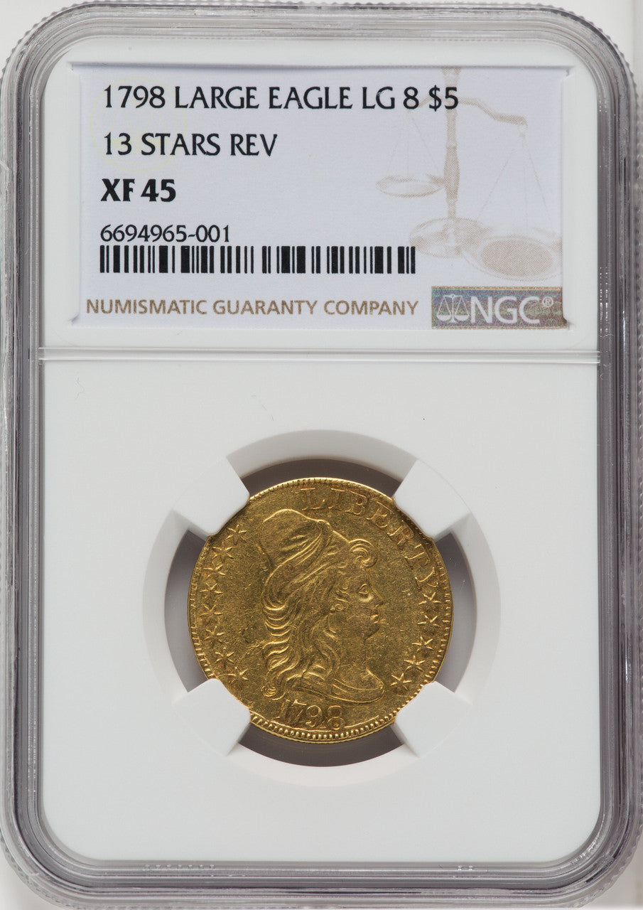 1798 $5 Lg Eagle Lg 8 13 Star Rev Early Half Eagle NGC XF45