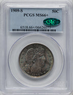 1909-S 50C CAC Barber Half Dollar PCGS MS66+