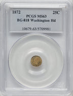 1872 Washington Round 25 Cents BG-818 Low R.4 California Fractional Gold PCGS MS63