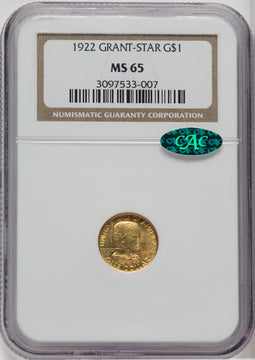 1922 G$1 Grant With Star CAC Commemorative Gold NGC MS65