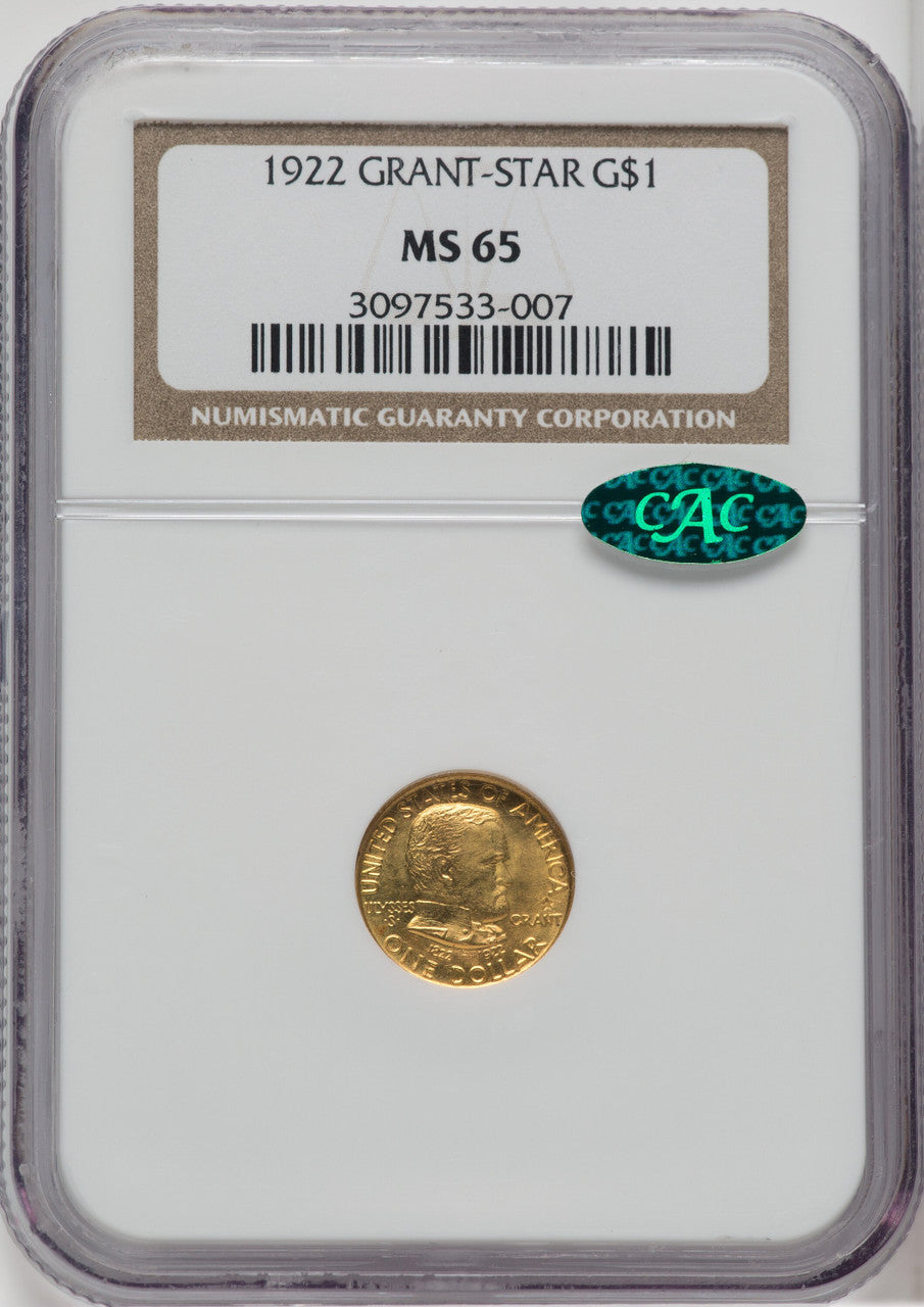 1922 G$1 Grant With Star CAC Commemorative Gold NGC MS65