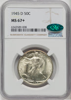 1945-D 50C CAC Walking Liberty Half Dollar NGC MS67+