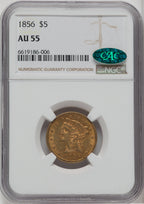 1856 $5 CAC Liberty Half Eagle NGC AU55