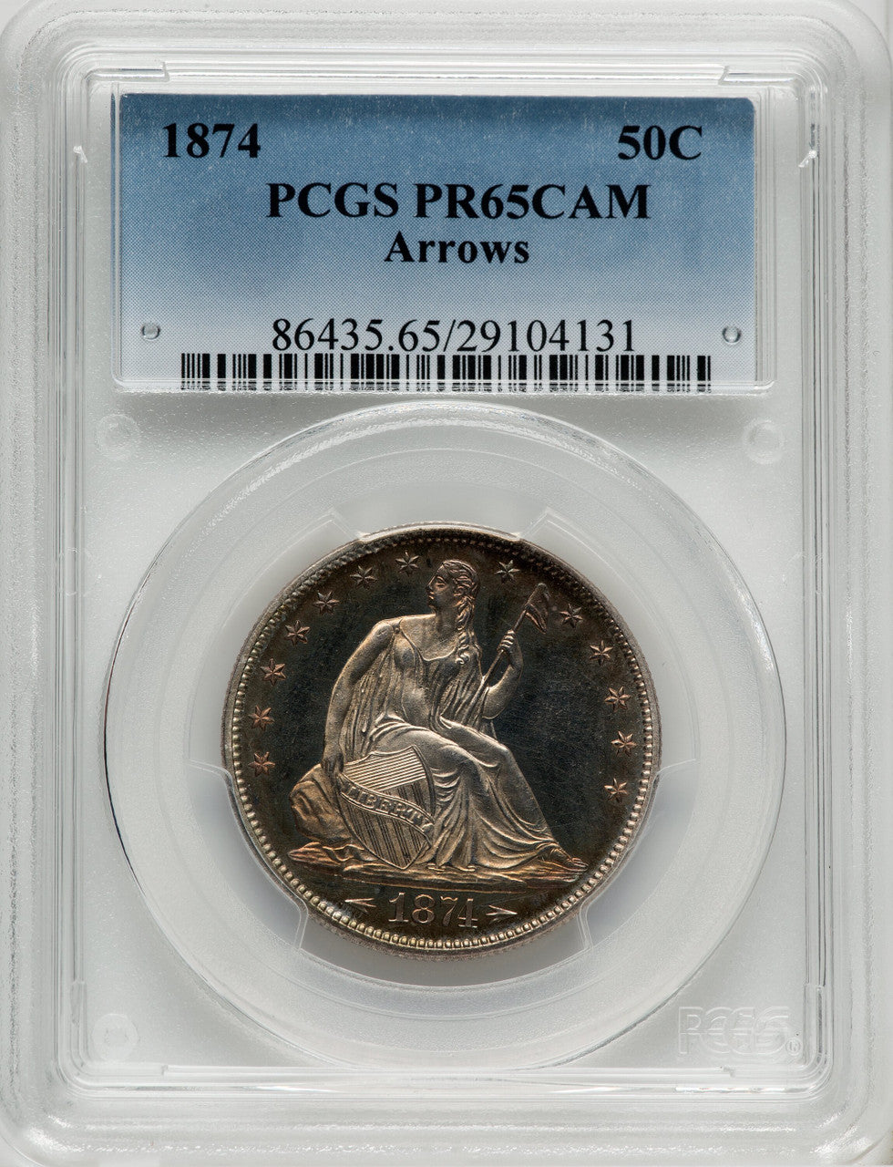 1874 50C Arrows CA Proof Seated Half Dollar PCGS PR65