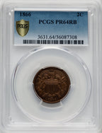 1866 2C RB Proof Two Cent Pieces PCGS PR64