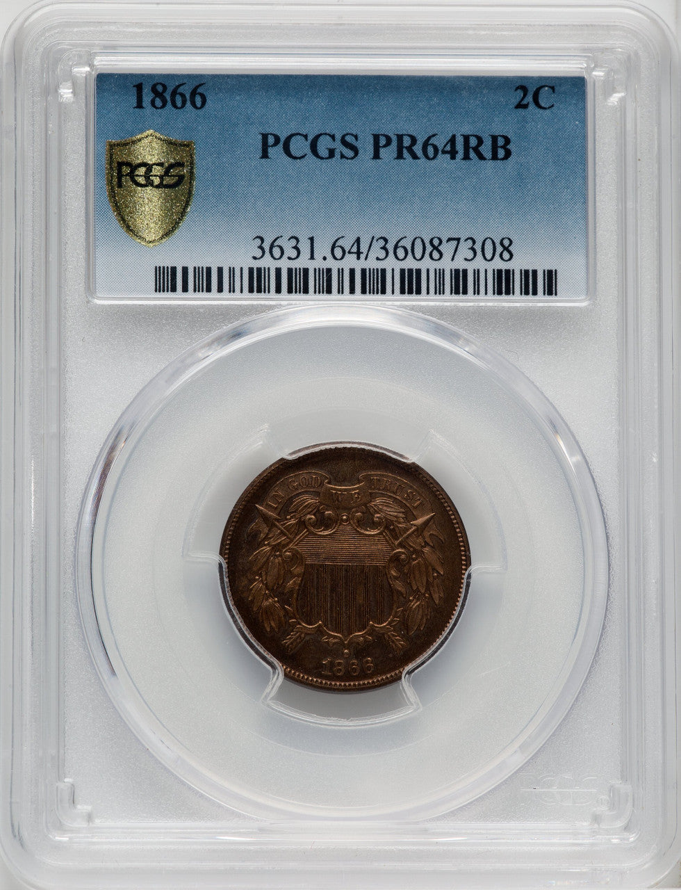 1866 2C RB Proof Two Cent Pieces PCGS PR64