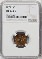 1874 1C RB Indian Cent NGC MS64