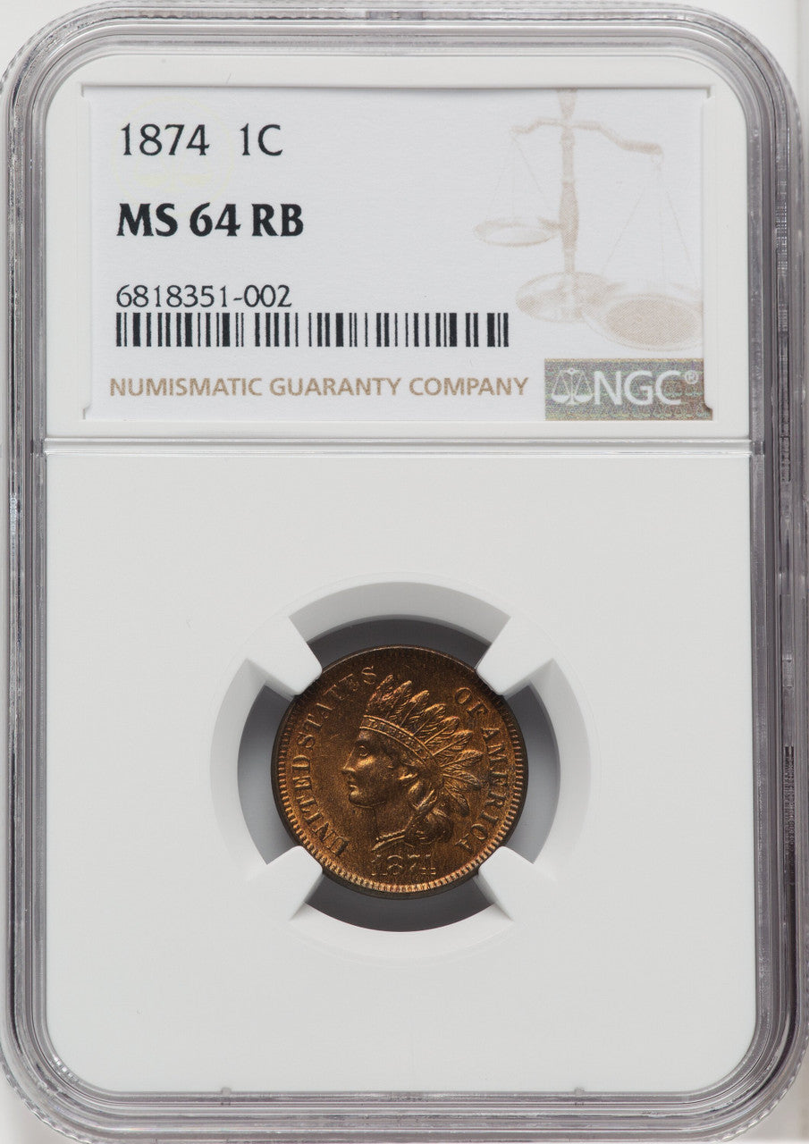 1874 1C RB Indian Cent NGC MS64