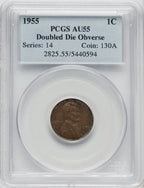 1955 Doubled Die Obverse BN Lincoln Cent PCGS AU55