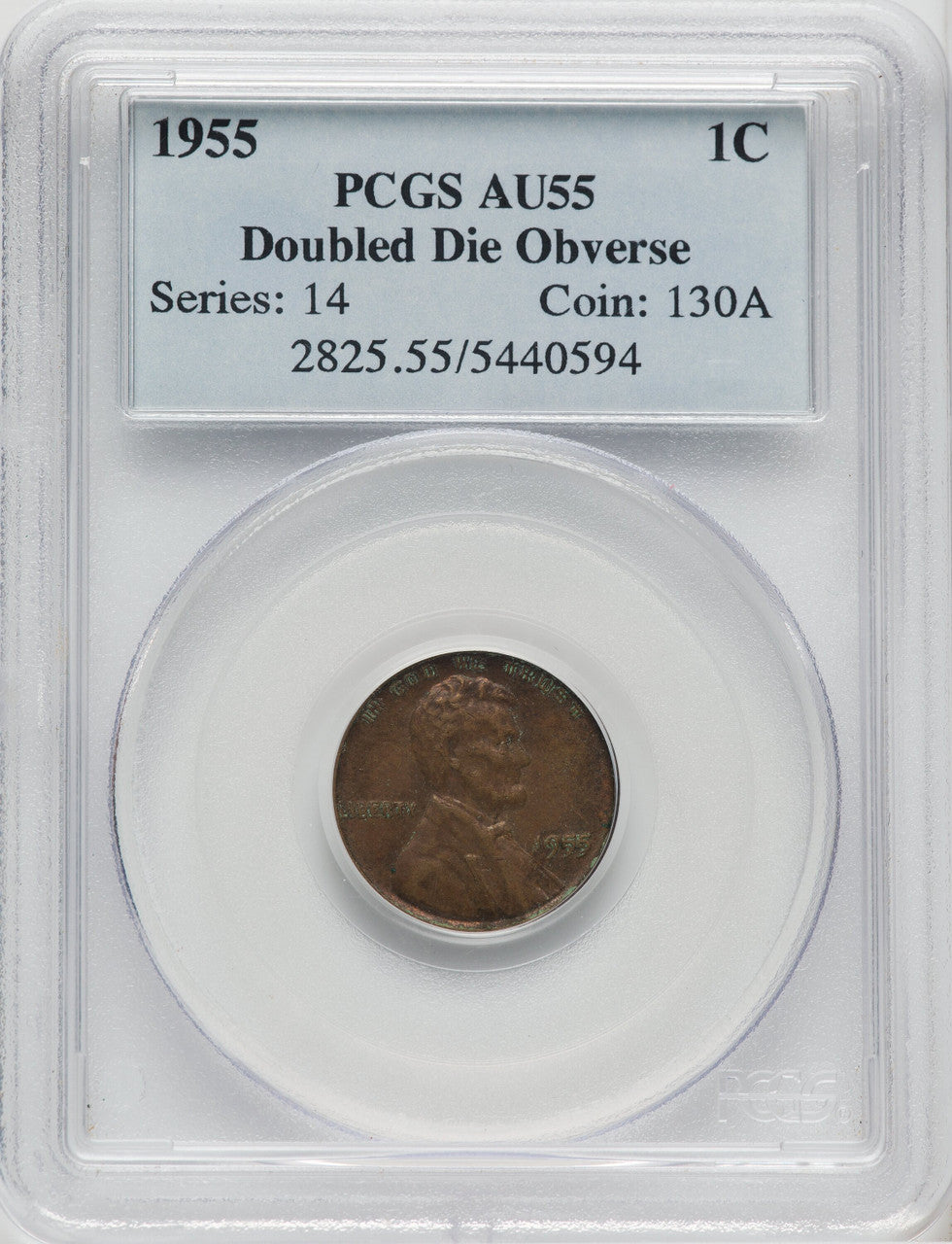 1955 Doubled Die Obverse BN Lincoln Cent PCGS AU55