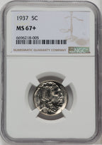 1937 5C Buffalo Nickel NGC MS67+