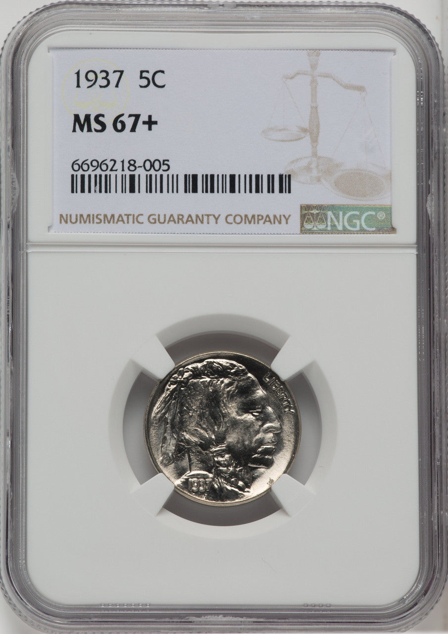 1937 5C Buffalo Nickel NGC MS67+