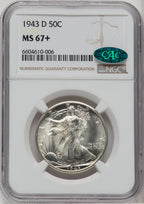1943-D 50C CAC Walking Liberty Half Dollar NGC MS67+