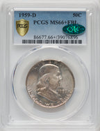 1959-D 50C FL CAC Franklin Half Dollar PCGS MS66+