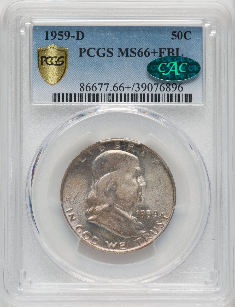 1959-D 50C FL CAC Franklin Half Dollar PCGS MS66+