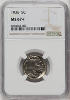 1936 5C Buffalo Nickel NGC MS67+