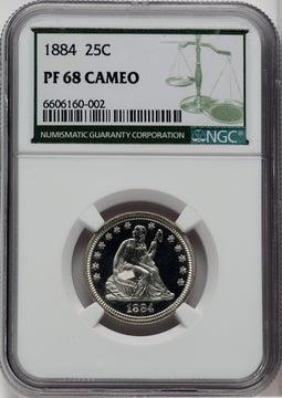 1884 25C CA Green Label Proof Seated Quarter NGC PR68