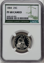 1884 25C CA Green Label Proof Seated Quarter NGC PR68