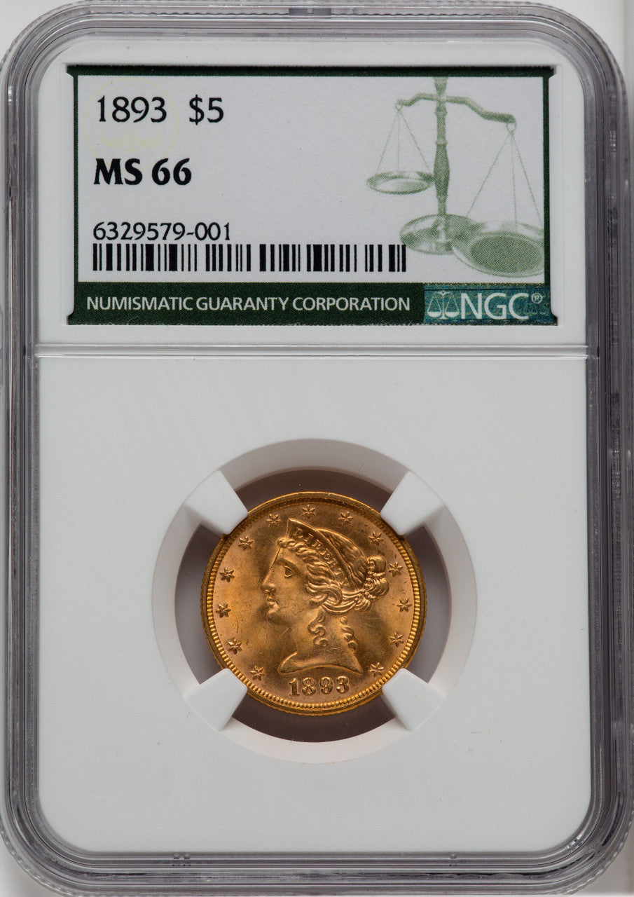 1893 $5 Green Label Liberty Half Eagle NGC MS66