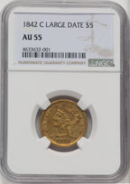1842-C $5 Large Date Liberty Half Eagle NGC AU55