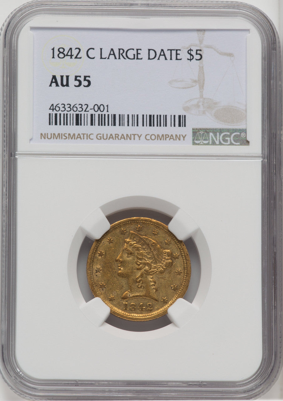 1842-C $5 Large Date Liberty Half Eagle NGC AU55