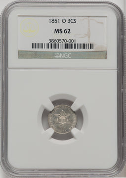 1851-O 3CS Three Cent Silver NGC MS62